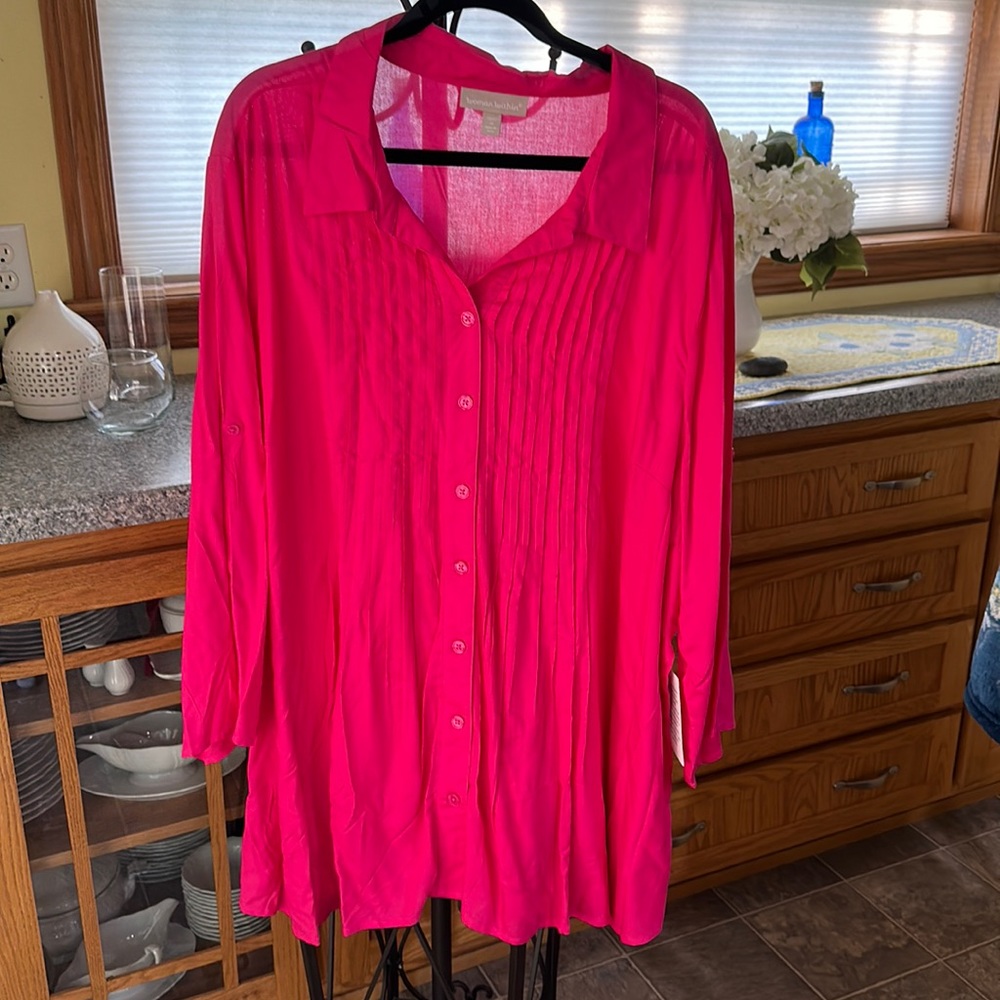 Pink Pleat Front Blouse